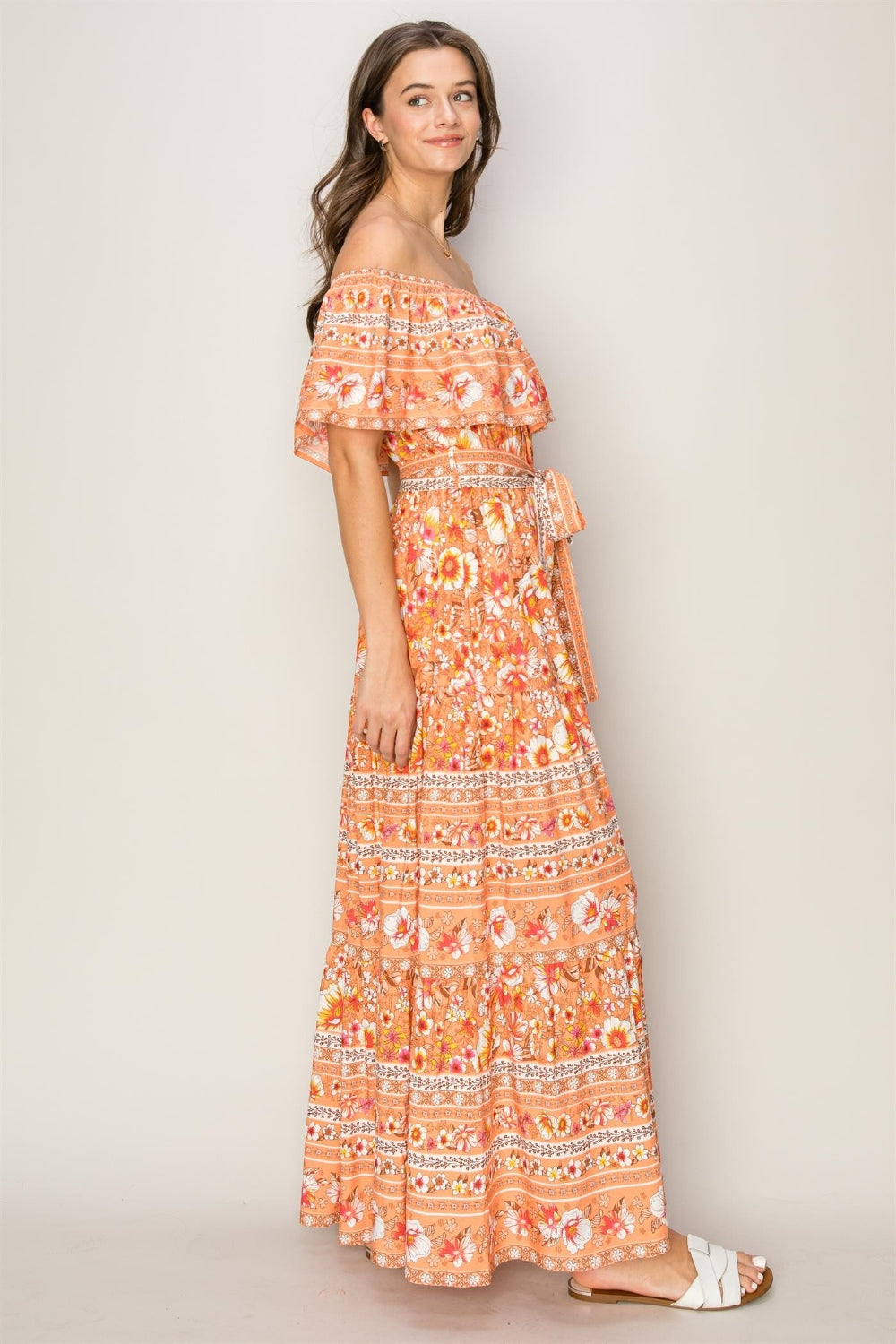 HYFVE Floral Off-Shoulder Tie Front Maxi Dress