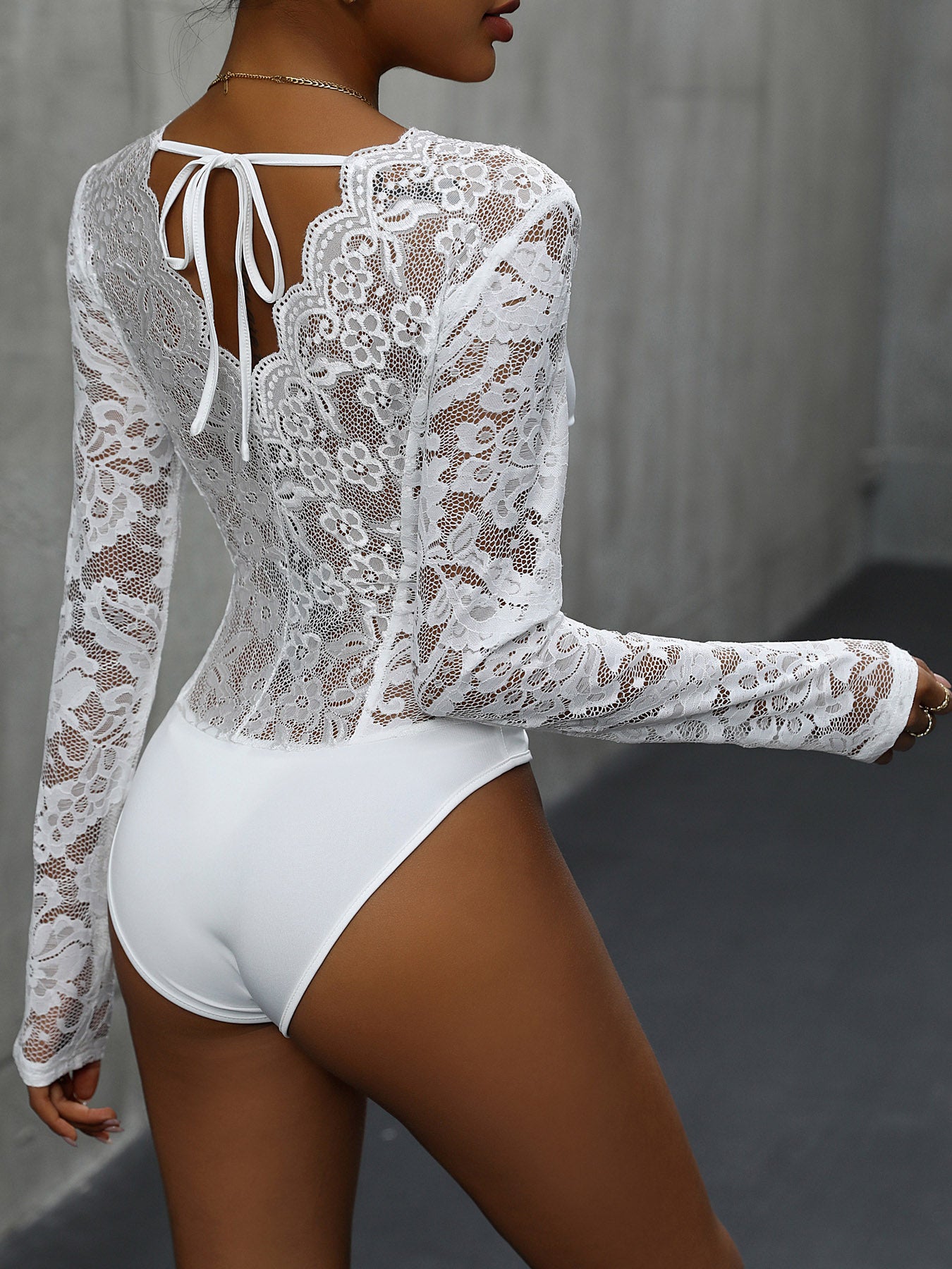 V-Neck Long Sleeve Lace Bodysuit