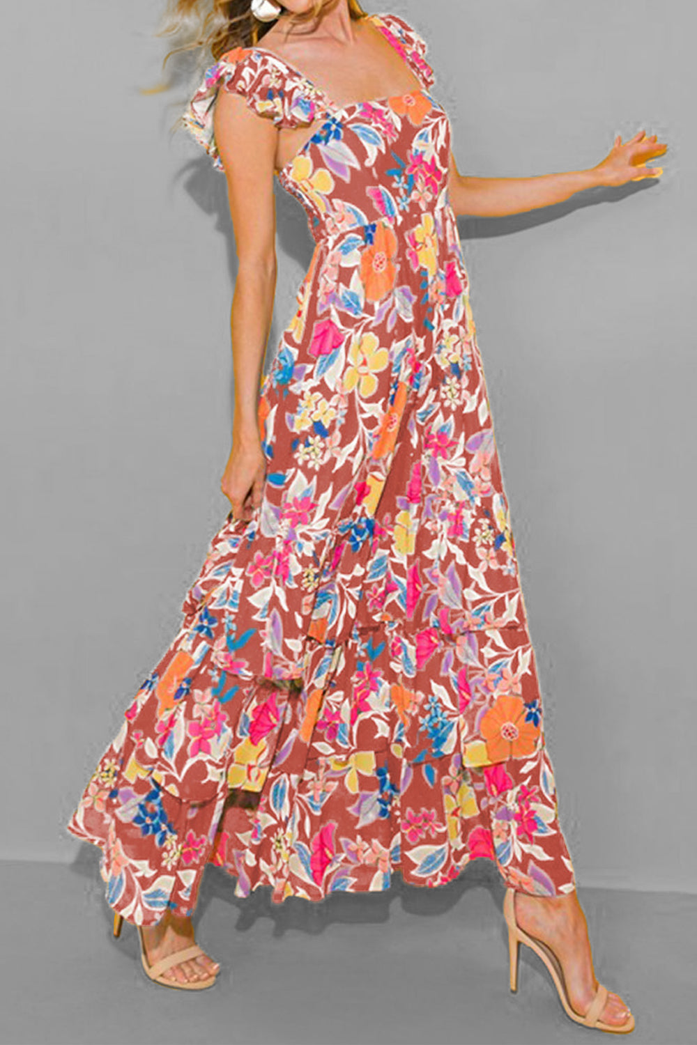 Tiered Ruffled Printed Sleeveless Dress