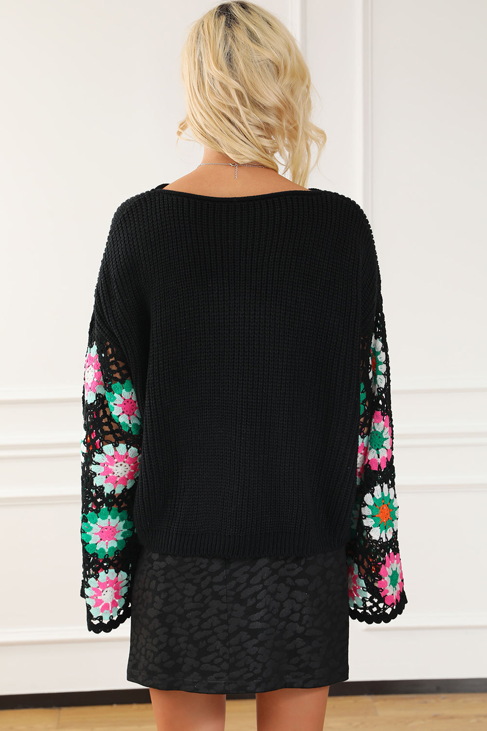 Crochet Round Neck Long Sleeve Knit Top