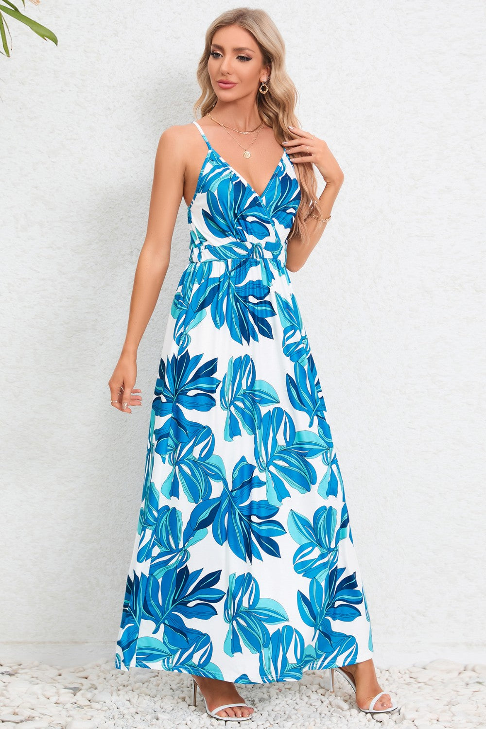 Printed Surplice Maxi Cami Dress