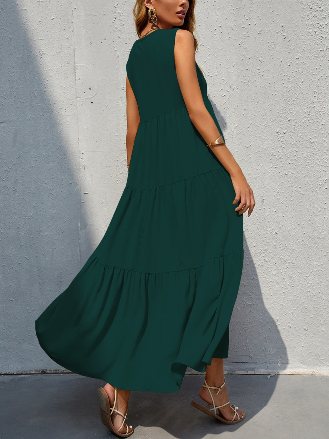 Tiered V-Neck Sleeveless Dress