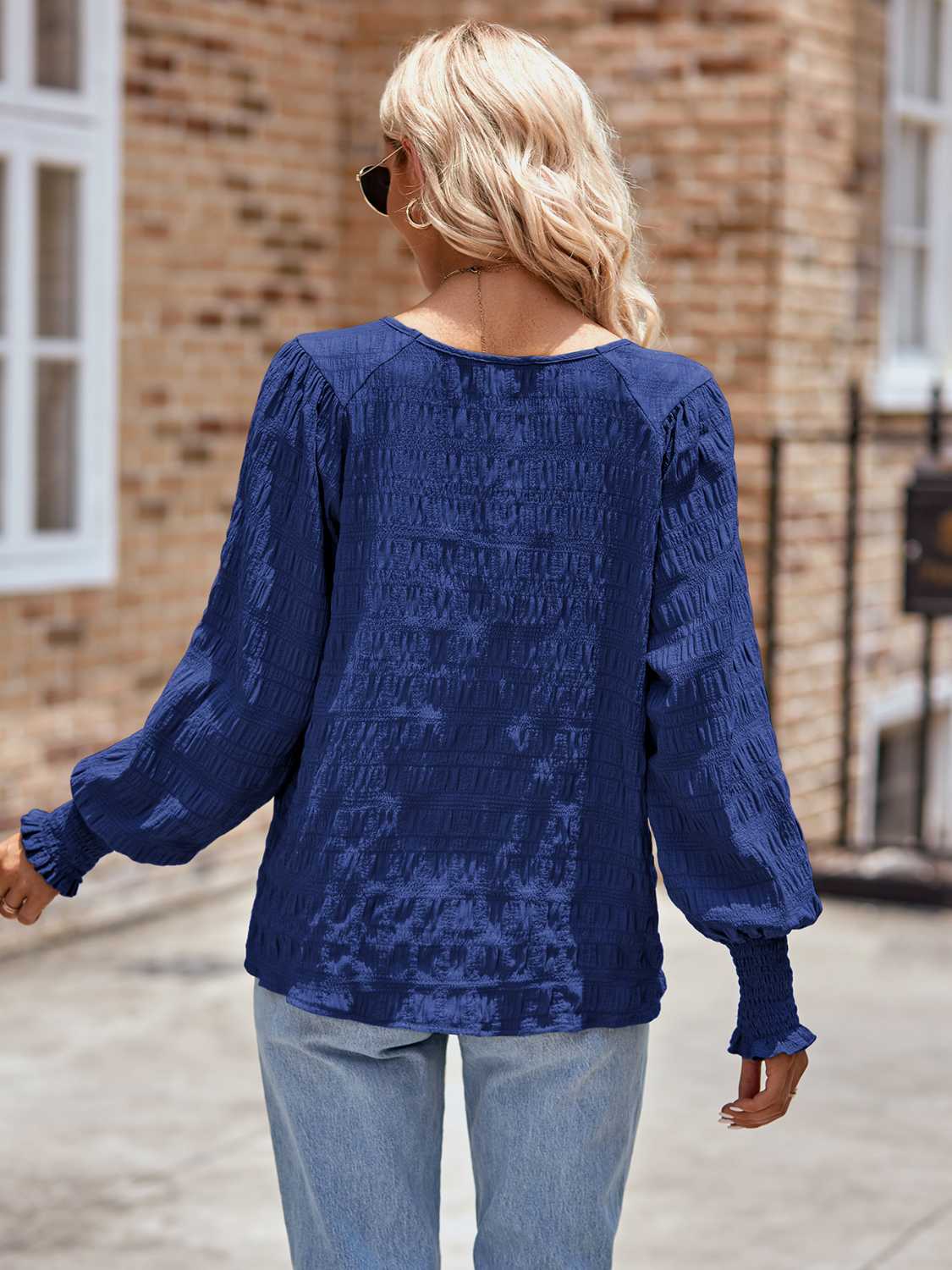 Round Neck Lantern Sleeve Blouse