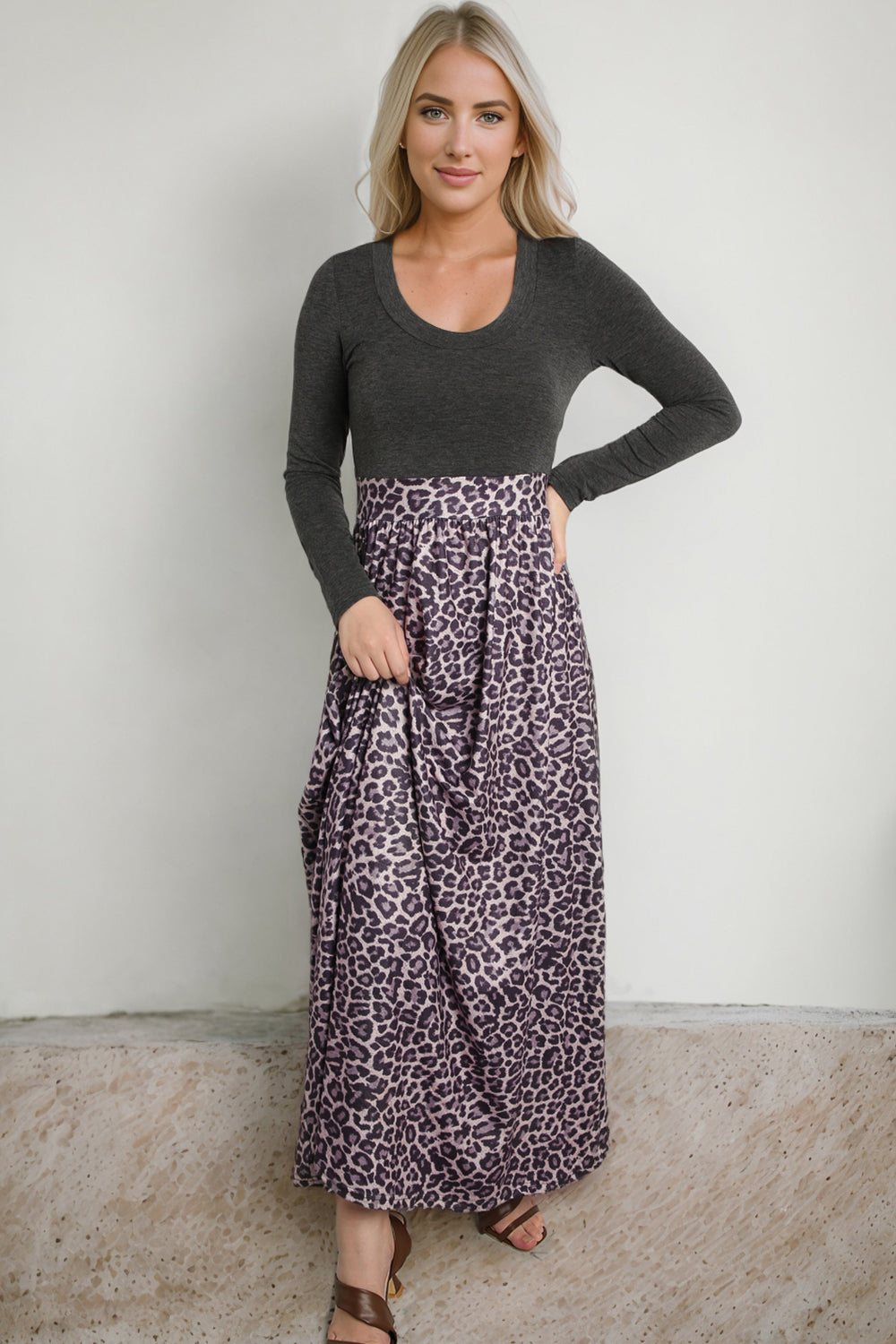 Leopard Round Neck Maxi Dress