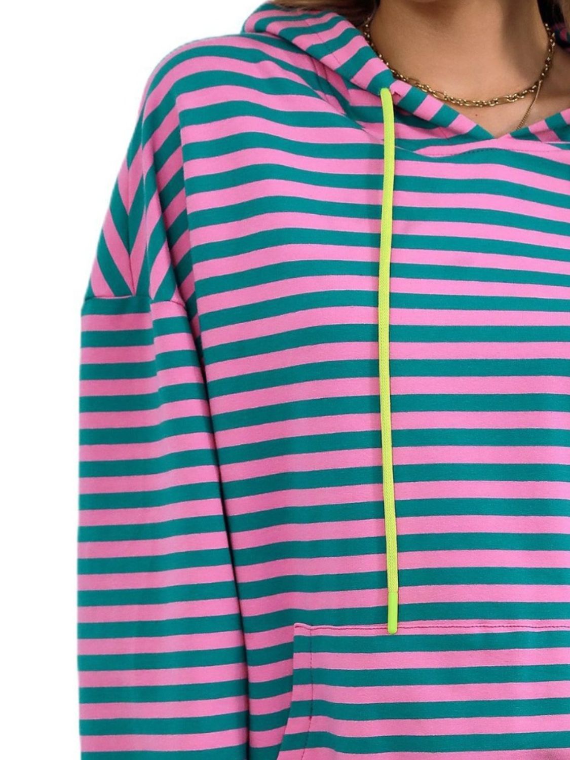 Drawstring Striped Long Sleeve Hoodie