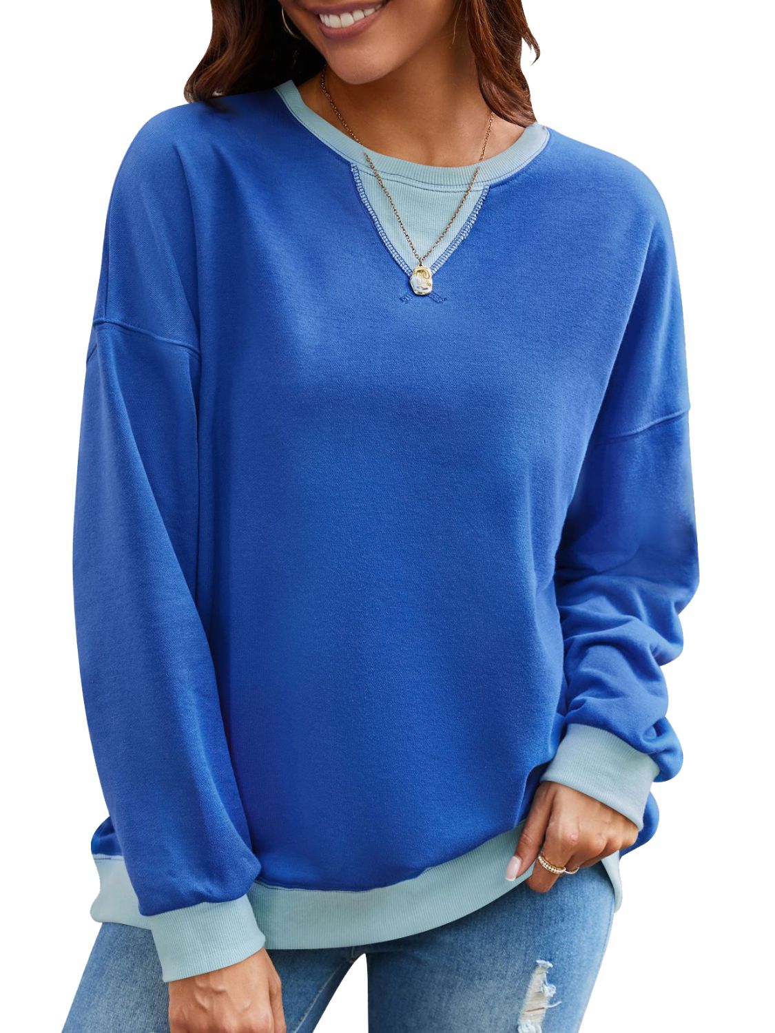 Contrast Round Neck Long Sleeve Sweatshirt