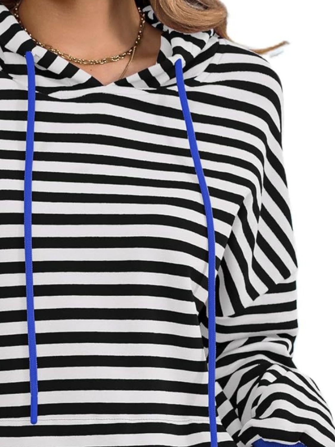 Drawstring Striped Long Sleeve Hoodie