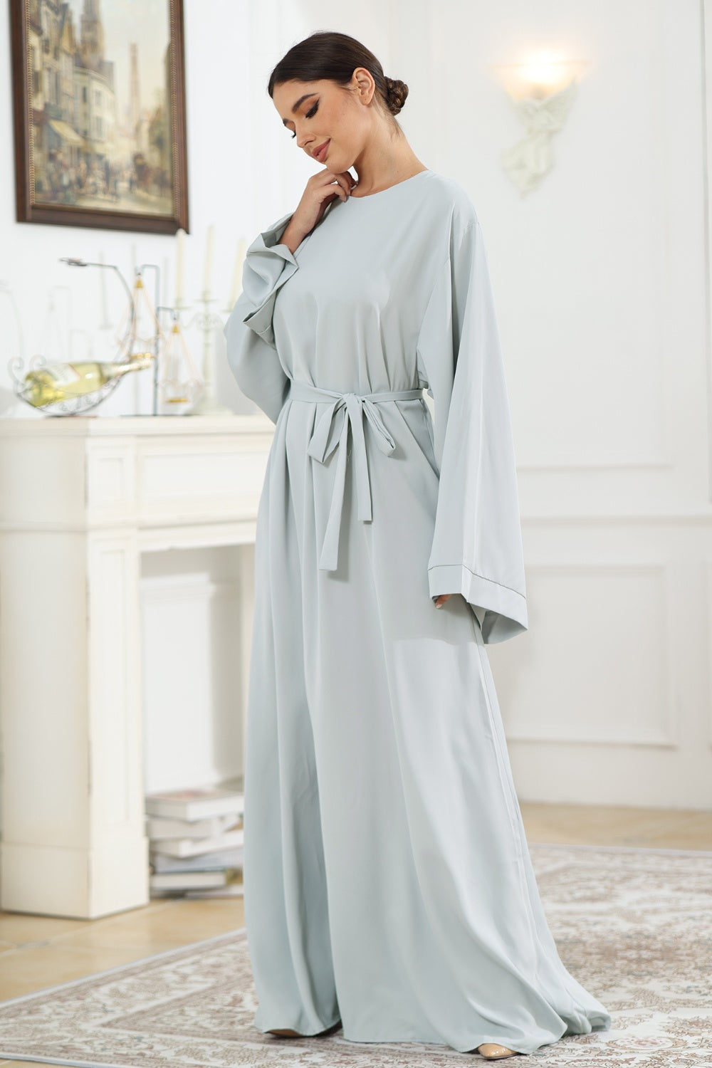 Round Neck Kimono Sleeve Tie Waist Dress